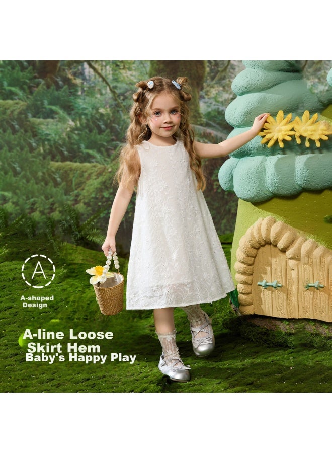 Ask Junior Girls' Summer Sleeveless Princess Countryside Style Lace Patchwork Dress White 110 - Image 2