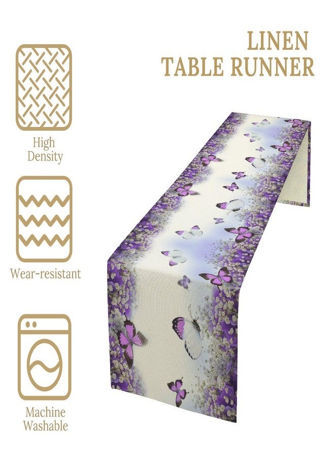 SENRUEGT Butterfly Table Runner Spring Botanical Floral Nature Landscape Scenic Printed Purple Dinner Runner Table Decoration for Farmhouse Country Home Kitchen Holiday Parties 36X13inch - Image 4