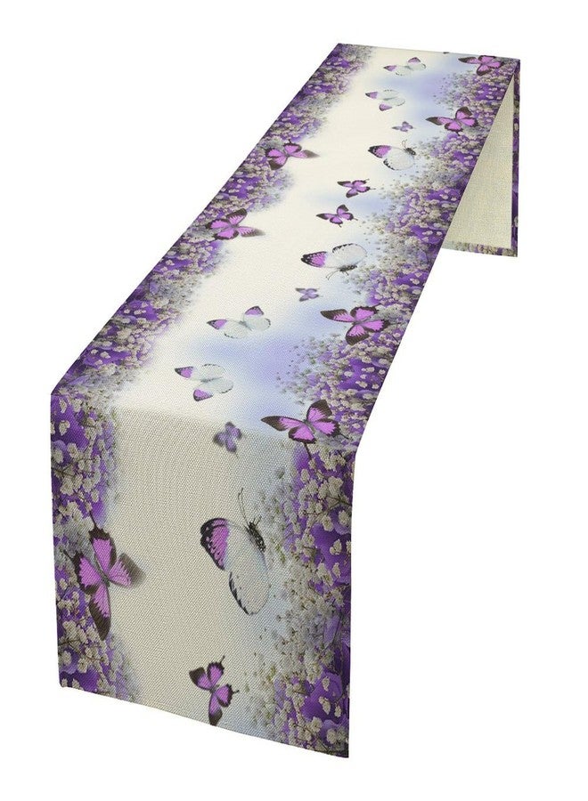 SENRUEGT Butterfly Table Runner Spring Botanical Floral Nature Landscape Scenic Printed Purple Dinner Runner Table Decoration for Farmhouse Country Home Kitchen Holiday Parties 36X13inch - Image 1