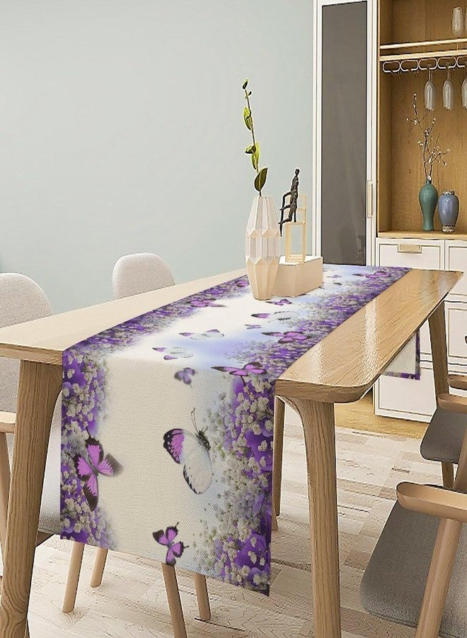 SENRUEGT Butterfly Table Runner Spring Botanical Floral Nature Landscape Scenic Printed Purple Dinner Runner Table Decoration for Farmhouse Country Home Kitchen Holiday Parties 36X13inch - Image 2