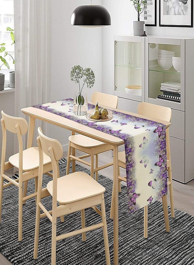 SENRUEGT Butterfly Table Runner Spring Botanical Floral Nature Landscape Scenic Printed Purple Dinner Runner Table Decoration for Farmhouse Country Home Kitchen Holiday Parties 36X13inch - Image 3