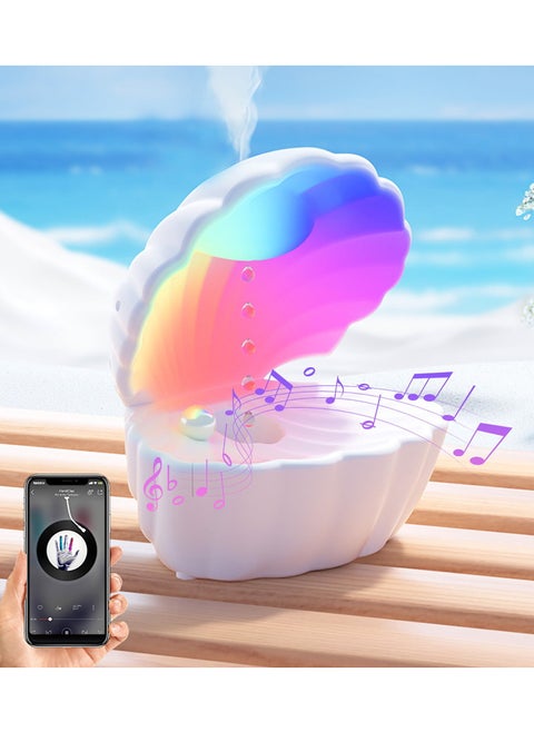 Humidifier with Bluetooth Speaker - Sea Shell Pearl Design, Colorful LED Lights, Raindrop Anxiety Stress Relief, Aromatherapy Diffuser for Home & Office, Cool Mist