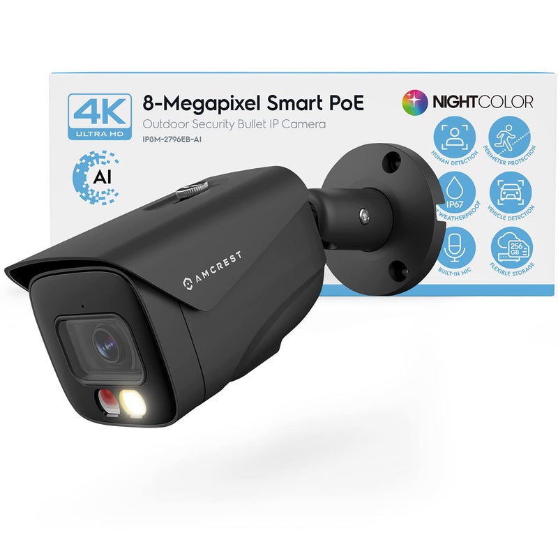 Amcrest UltraHD 4K 8MP IP PoE AI Camera FOV 129 49ft Color Nightvision Security Outdoor Bullet Camera Human Vehicle Detection Active Deterrent 4K 15fps IP8M2796EBAI Black - Image 2