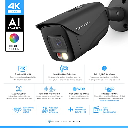 Amcrest UltraHD 4K 8MP IP PoE AI Camera FOV 129 49ft Color Nightvision Security Outdoor Bullet Camera Human Vehicle Detection Active Deterrent 4K 15fps IP8M2796EBAI Black - Image 3