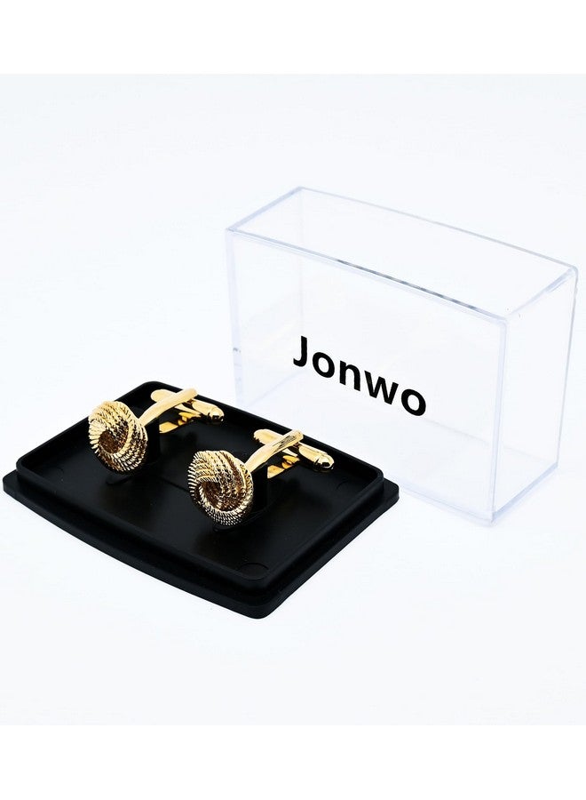 Jonwo Hollow Out Twist Knot Shape Men'S Cufflinks In Gift Case Silver / 14K Gold Plated Cufflinks For Men Jewelry For Wedding Party Business Birthday Anniversary Dress (Golden) - Image 4