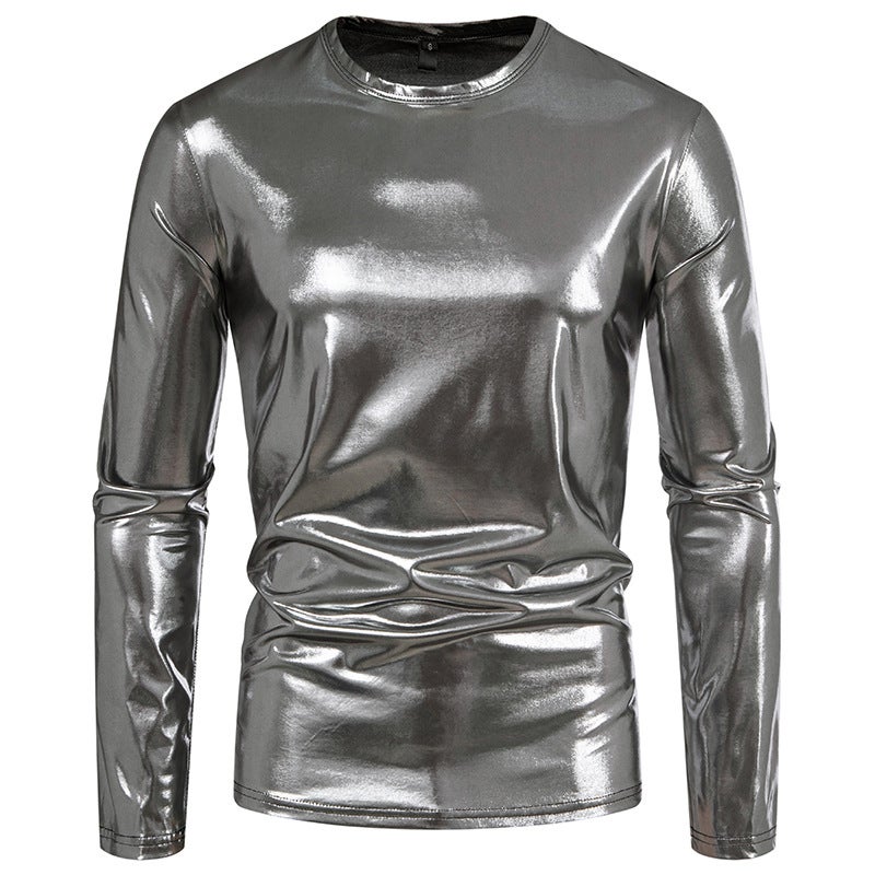 2025 Autumn New Men'S Fashion Trend Party Stage Shiny Long Sleeve Round Neck T-Shirt 033P30 - Image 1