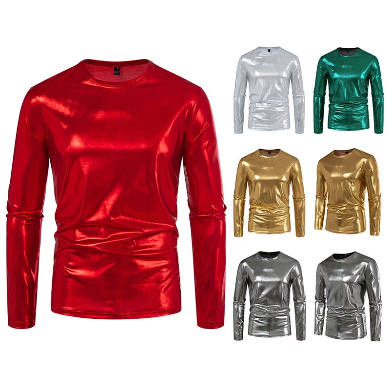 2025 Autumn New Men'S Fashion Trend Party Stage Shiny Long Sleeve Round Neck T-Shirt 033P30 - Image 4