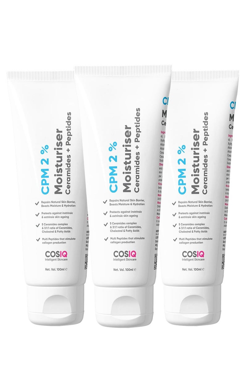 "كوز آي كيو" مرطب كوز-آي كيو سي بي إم ٢٪ سيراميد مع الببتيدات لترطيب مكثف وتقوية البشرة (عبوة من ٣ قطع × ١٠٠ مل) | كريم إصلاح حاجز البشرة | للبشرة الدهنية والجافة والعادية والحساسة | ٣٠٠ مل - Image 1