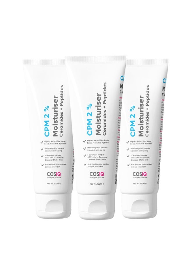 "كوز آي كيو" مرطب كوز-آي كيو سي بي إم ٢٪ سيراميد مع الببتيدات لترطيب مكثف وتقوية البشرة (عبوة من ٣ قطع × ١٠٠ مل) | كريم إصلاح حاجز البشرة | للبشرة الدهنية والجافة والعادية والحساسة | ٣٠٠ مل - Image 4