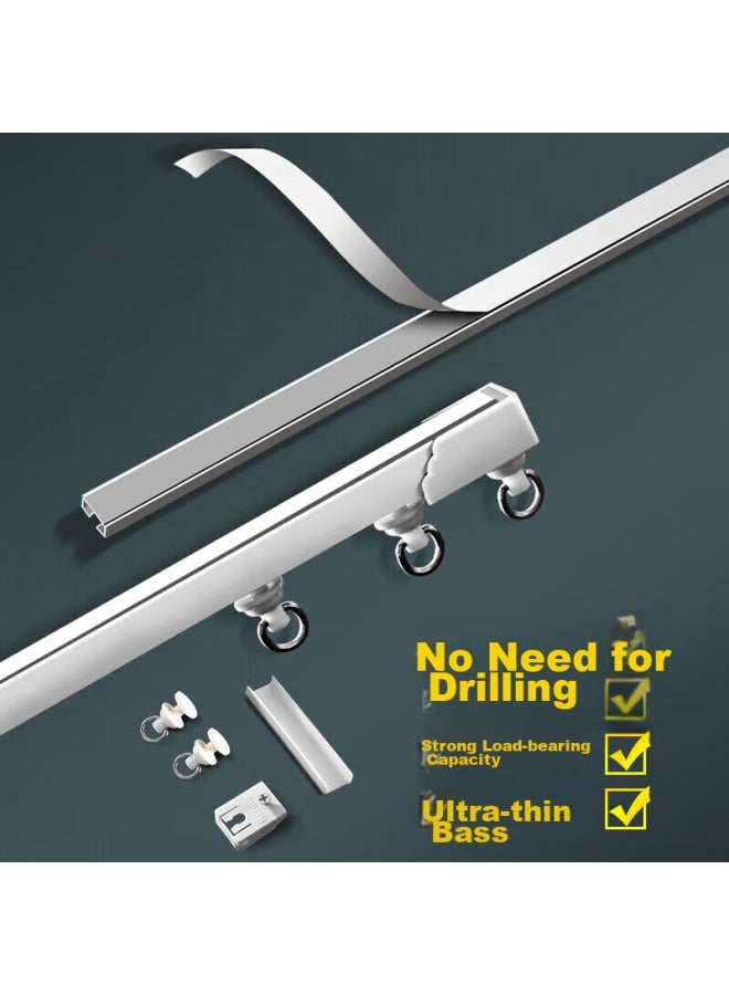 Mingju Fabric Curtain Adhesive Track, No Drilling Required, Wardrobe Door Curtain Guide Rail, Sliding Track, Top Or Side Mounting, Ultra-thin Single Track, White, 2 Meters - Image 1