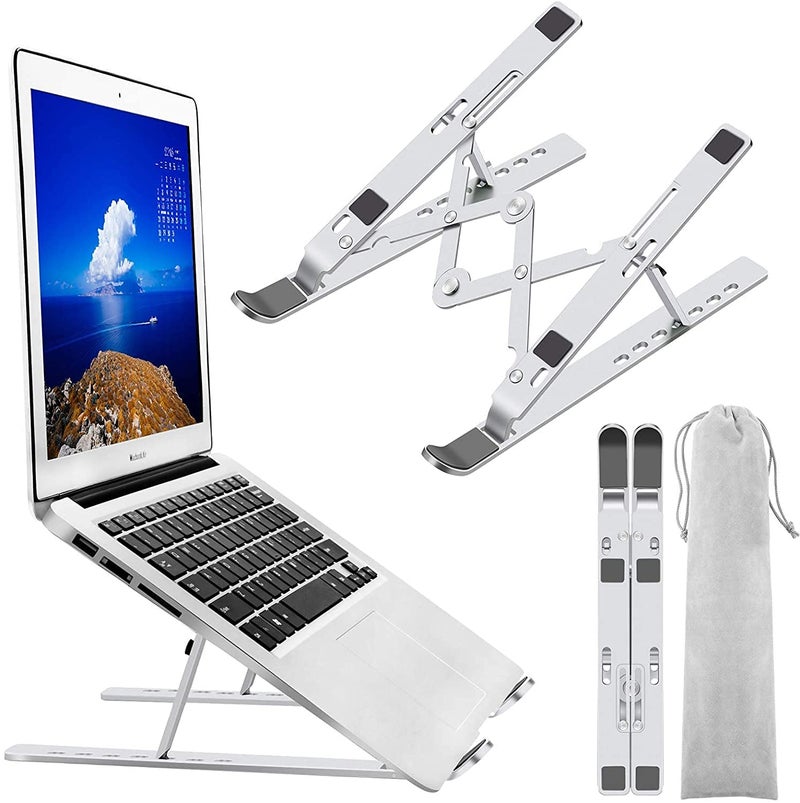 CLUSPEX Aluminum Ergonomic Foldable Portable Universal TabletComputerLaptop StandRiser Stand with 7 Adjustable Angles Multifunctional for All LaptopsSilver