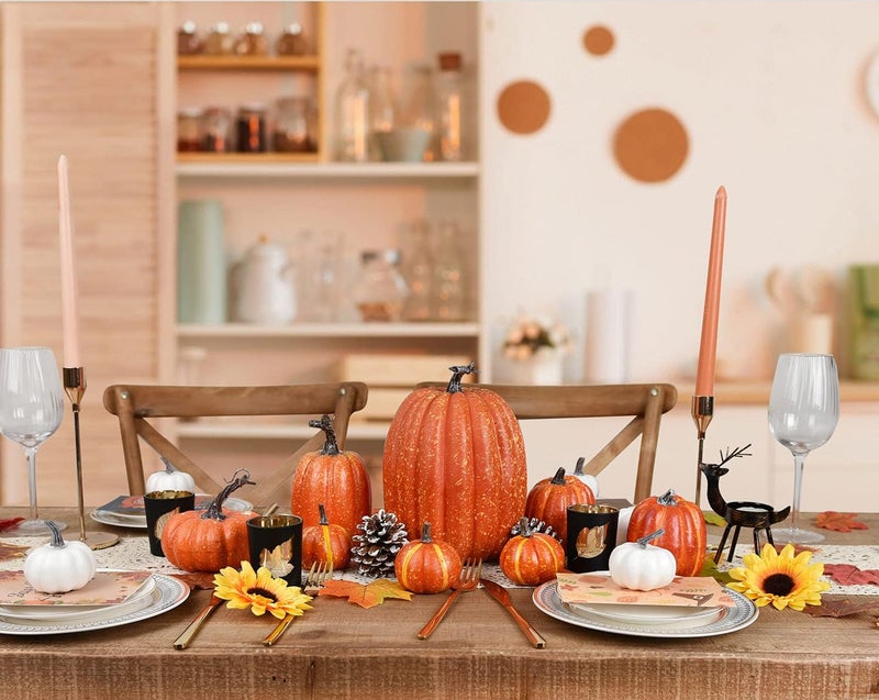 Lvydec Artificial Pumpkins Set Harvest Decoration, 7pcs Assorted Size Orange Pumpkins Realistic Large Pumpkins for Halloween Thanksgiving Autumn Festive Party Supplies (Orange) - Image 3