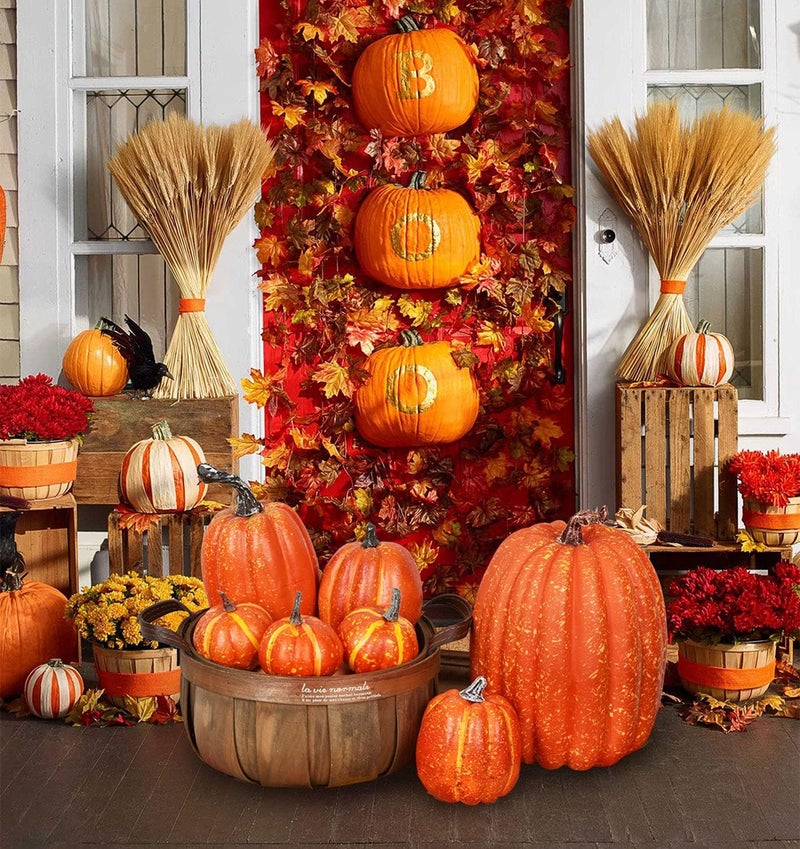 Lvydec Artificial Pumpkins Set Harvest Decoration, 7pcs Assorted Size Orange Pumpkins Realistic Large Pumpkins for Halloween Thanksgiving Autumn Festive Party Supplies (Orange) - Image 4