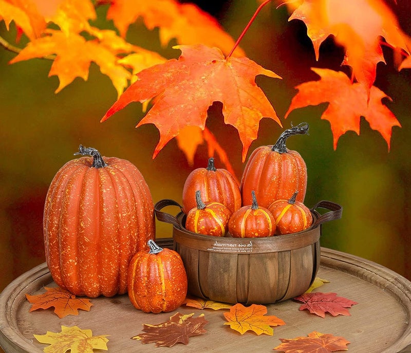 Lvydec Artificial Pumpkins Set Harvest Decoration, 7pcs Assorted Size Orange Pumpkins Realistic Large Pumpkins for Halloween Thanksgiving Autumn Festive Party Supplies (Orange) - Image 5