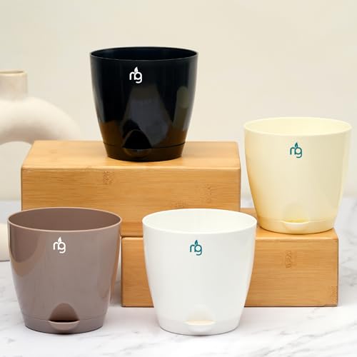 Nurturing Green® Combo of 4 Self Watering Flower Pots for Plants | Plastic Plant Pots | Planter Pots for Home, Indoor Living Room,Garden (Color: Assorted, Size: 11.5cm x 11cm Each) - Image 1