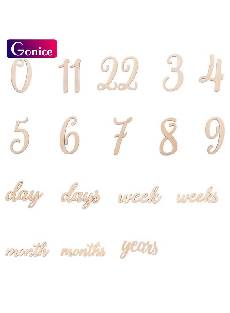 Gonice 19 Pieces Baby Milestone Cards, Wooden Numbers Baby Milestone Sign Baby Gift Sets, Newborn Photography Prop Newborn Growth Monthly Card - Image 1