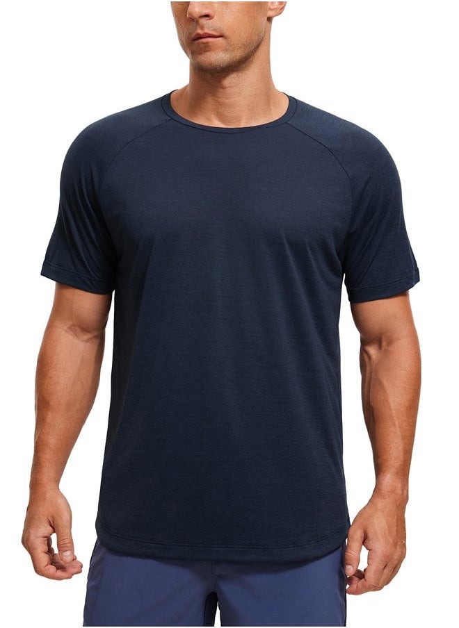 CRZ YOGA - Lightweight Short Sleeve T-Shirt for Men Quick Dry Workout Running Athletic Tee Shirt Tops Navy-Heather X-Large - Image 1
