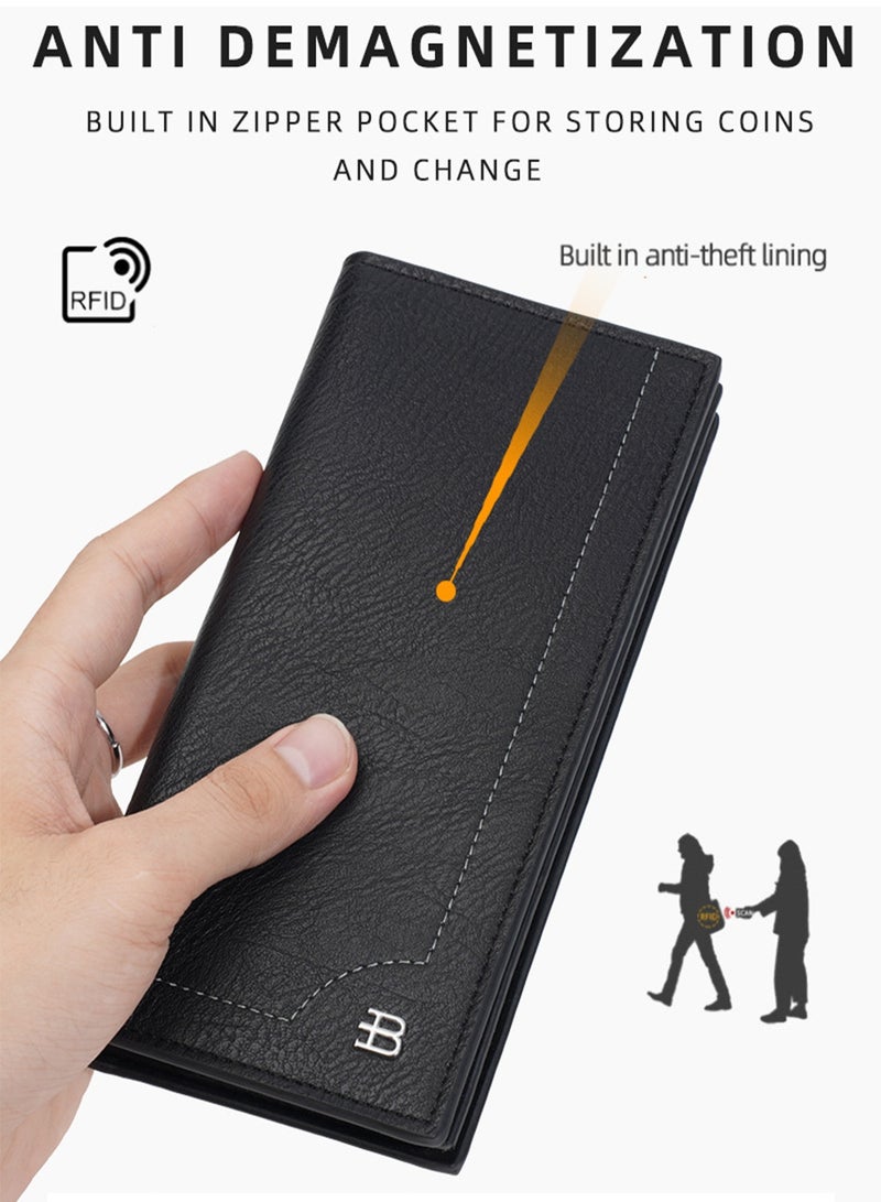 baellerry Men's Long RFID-Blocking  Wallet, Black Business Billfold with High Capacity for Cards and Cash - Image 4