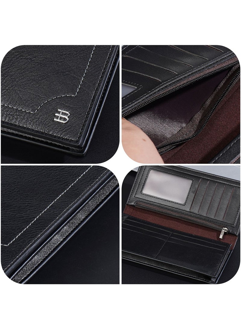 baellerry Men's Long RFID-Blocking  Wallet, Black Business Billfold with High Capacity for Cards and Cash - Image 3