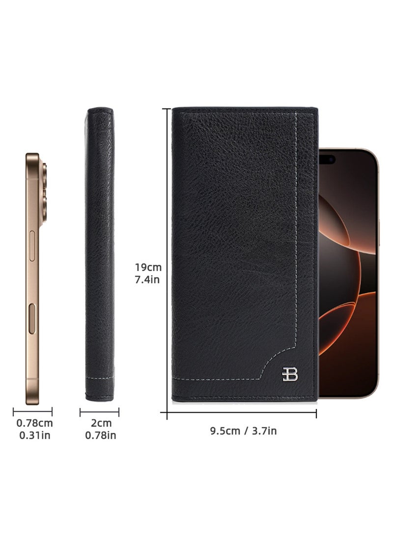 baellerry Men's Long RFID-Blocking  Wallet, Black Business Billfold with High Capacity for Cards and Cash - Image 5