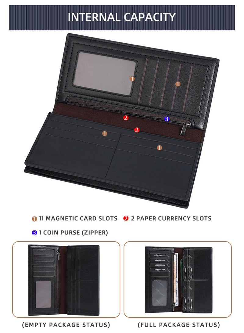 baellerry Men's Long RFID-Blocking  Wallet, Black Business Billfold with High Capacity for Cards and Cash - Image 3