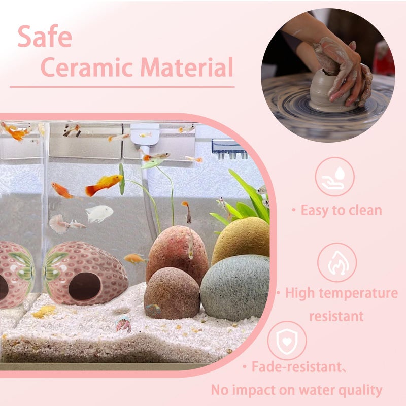 Deapeey Aquarium Decor Cave Betta Fish Aquarium Accessories Ornaments Hiding Cave Strawberry House Hideout for Shrimp Cichlid Hermit Crab, Octopus Hiding Breeding for Tank (Pink) - Image 4
