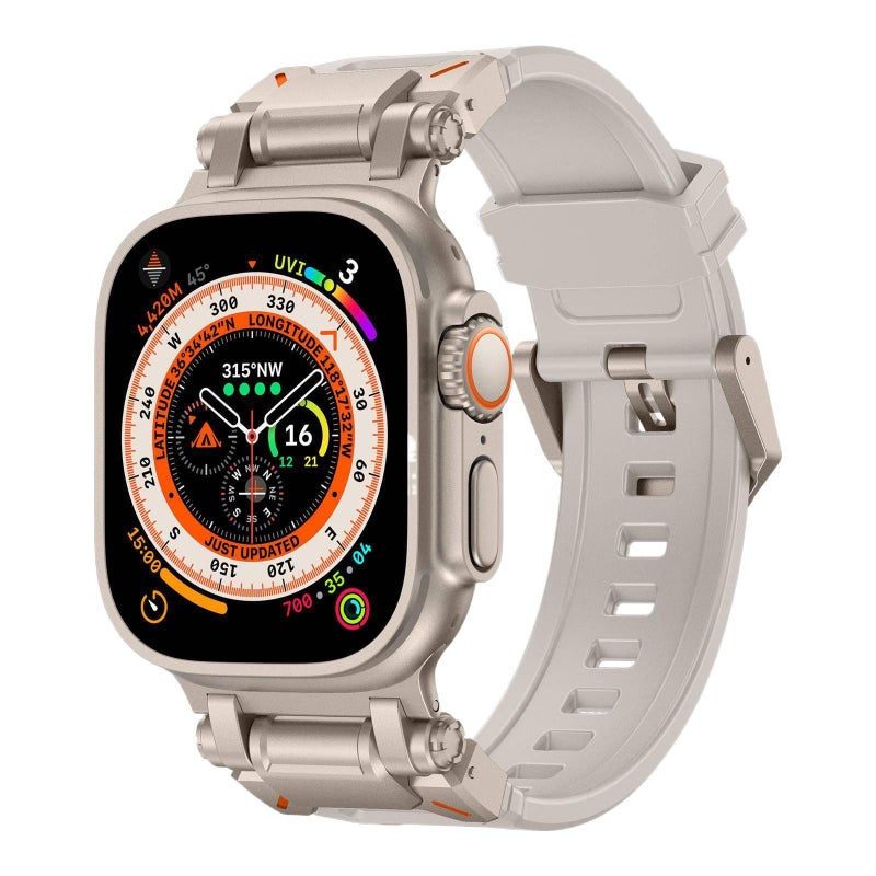 سوار ساعة ذكية سوار معدني من الستانلس ستيل متوافق مع Apple Watch 42/44/45/49mm بملاءمة قابلة للتعديل وحزام بديل بتصميم معدني أنيق باللون Starlight قابل للتعديل - Image 1