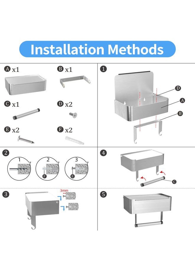 JUYSON Toilet Paper Holder with Shelf, Flushable Wipes Dispenser Fits for Bathroom Wipe Storage, Keep Your Wipes Hidden Out of Sight - SUS304 Stainless Steel Wall Mount Organizer (Brushed Nickel) - Image 4