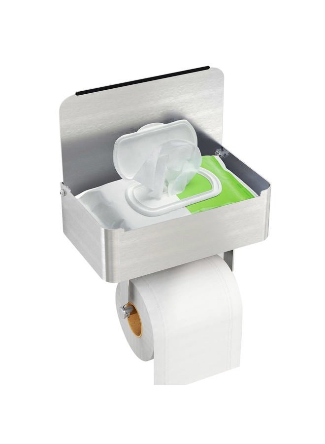 JUYSON Toilet Paper Holder with Shelf, Flushable Wipes Dispenser Fits for Bathroom Wipe Storage, Keep Your Wipes Hidden Out of Sight - SUS304 Stainless Steel Wall Mount Organizer (Brushed Nickel) - Image 1