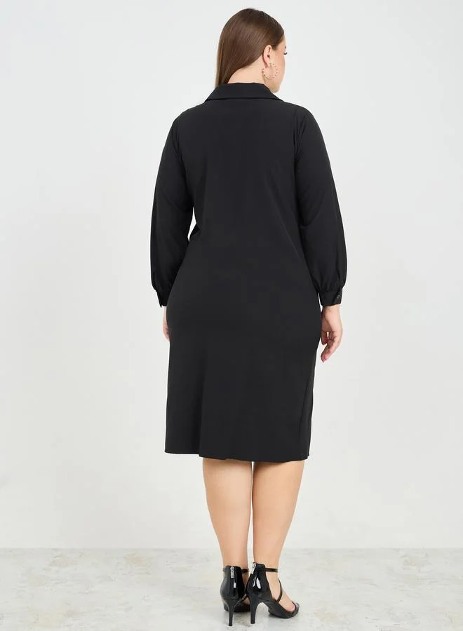 Styli Styli Plus Lace Detail Shirt Midi Dress
