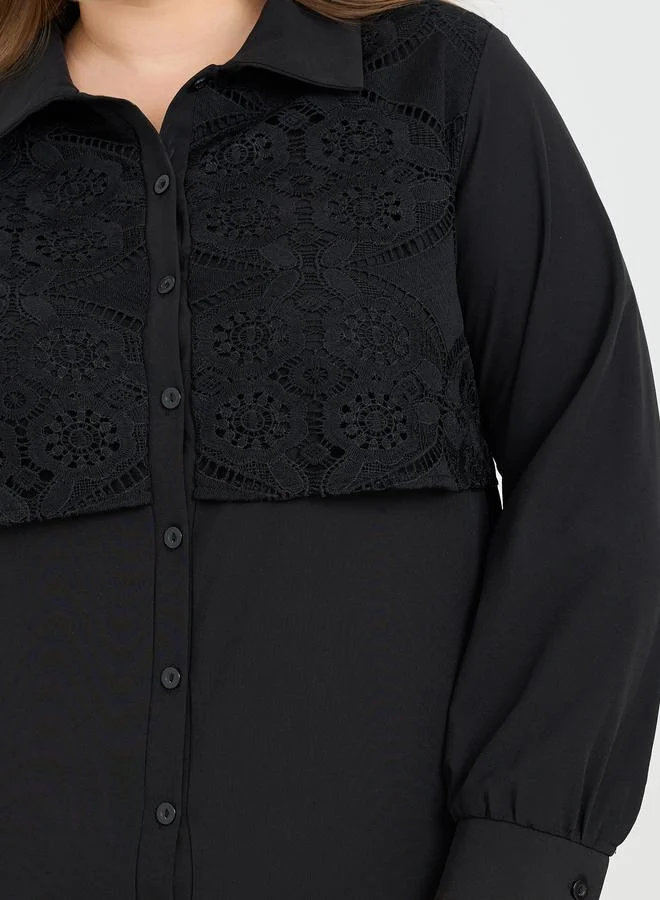 Styli Styli Plus Lace Detail Shirt Midi Dress