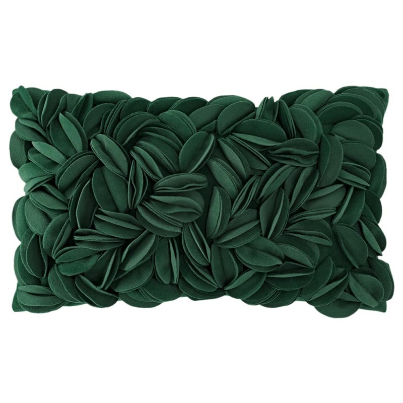 KINGROSE 3D Floral Throw Pillow Case Home Decorative Pillow Cover Soft Cushion Cover Sofa Couch Bed Living Room 12 x 20 Inches Dark Green