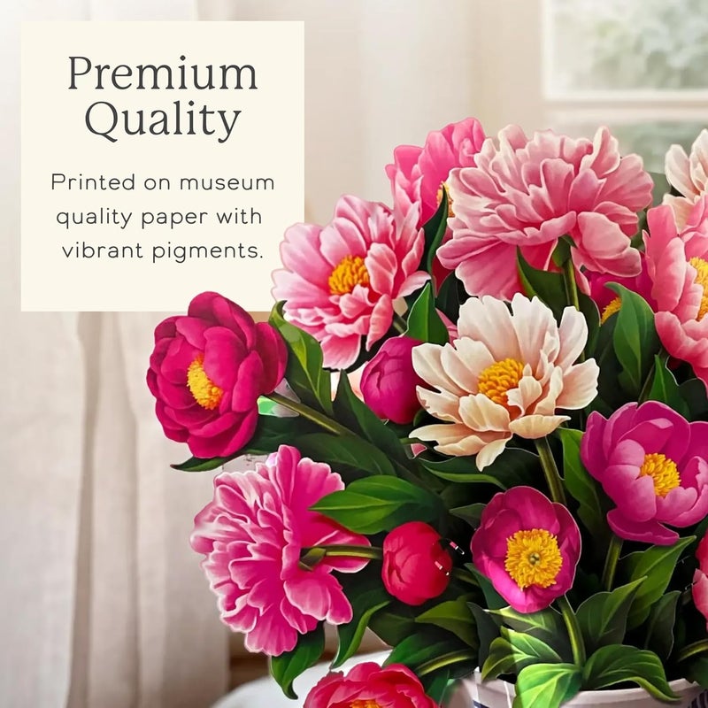 Freshcut Paper بطاقات الورق المقطوع حديثًا، جنة الفاوانيا، باقة زهور ورقية بحجم 12 بوصة مع بطاقة ملاحظات فارغة ومظروف، هدايا عيد ميلاد للنساء - Image 5