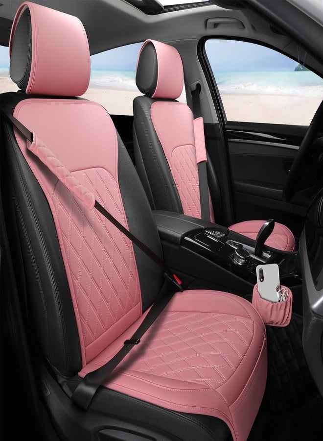 Sanwom Front Car Seat Covers with Storage Pocket and Seat Belt Pads Pink - Image 1