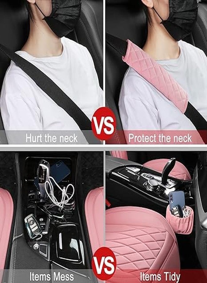 Sanwom Front Car Seat Covers with Storage Pocket and Seat Belt Pads Pink - Image 5