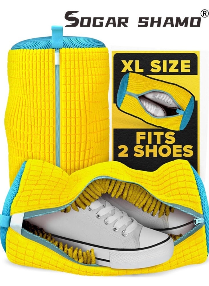SOGAR SHAMO XXL Shoe Washing Machine Bag - Reusable Shoes Cleaning Bags for Washer And Dryer, Durable Zipper Laundry Shoe Bag 360° Deep Clean Sneaker Tennis Include Delicate Laundry Bag/Bra Laundry Bags (Yellow) - Image 1