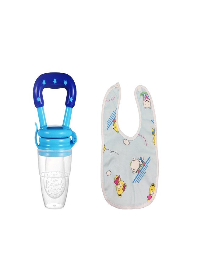 ROFORUF Baby Food Feeder Pacifier, Silicone Fruit Feeder Teethers for Babies 1 pc and Baby Bibs for Feeding & Weaning Babies 1 pc (Combo Pack of 2) - Image 1