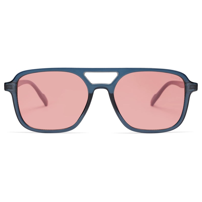 SOJOS Retro Aviator Sunglasses for Women Men,Trendy Rectangle Womens Mens Shades Sun Glasses SJ2202 Blue Frame Light Red Lens - Image 2