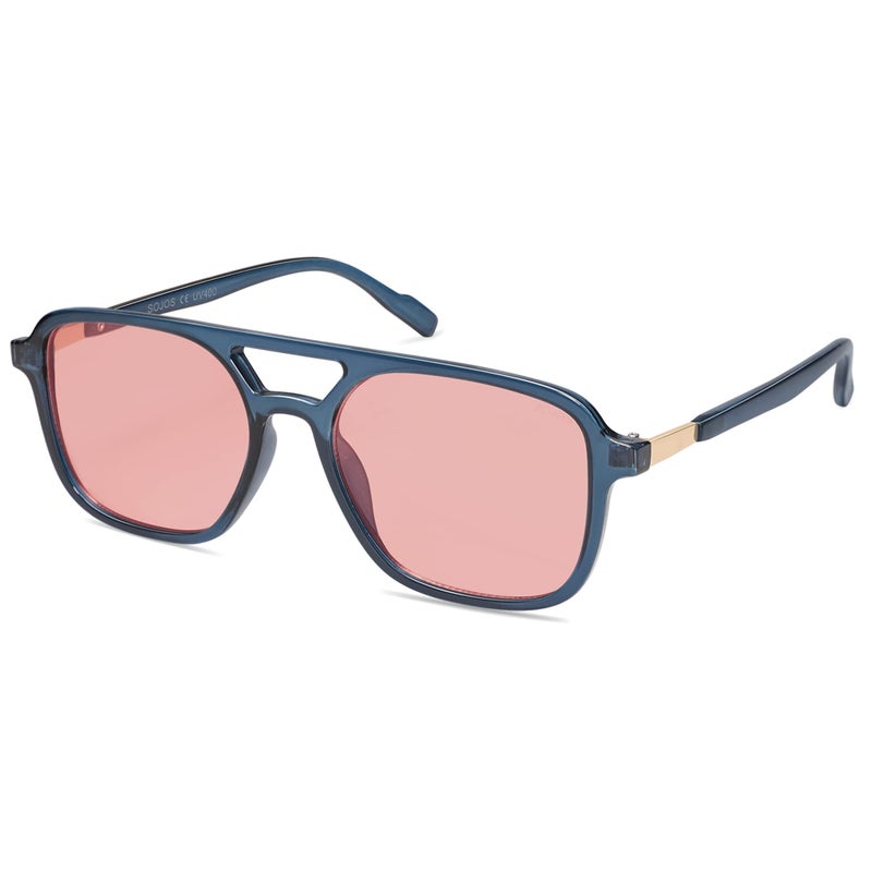 SOJOS Retro Aviator Sunglasses for Women Men,Trendy Rectangle Womens Mens Shades Sun Glasses SJ2202 Blue Frame Light Red Lens - Image 1
