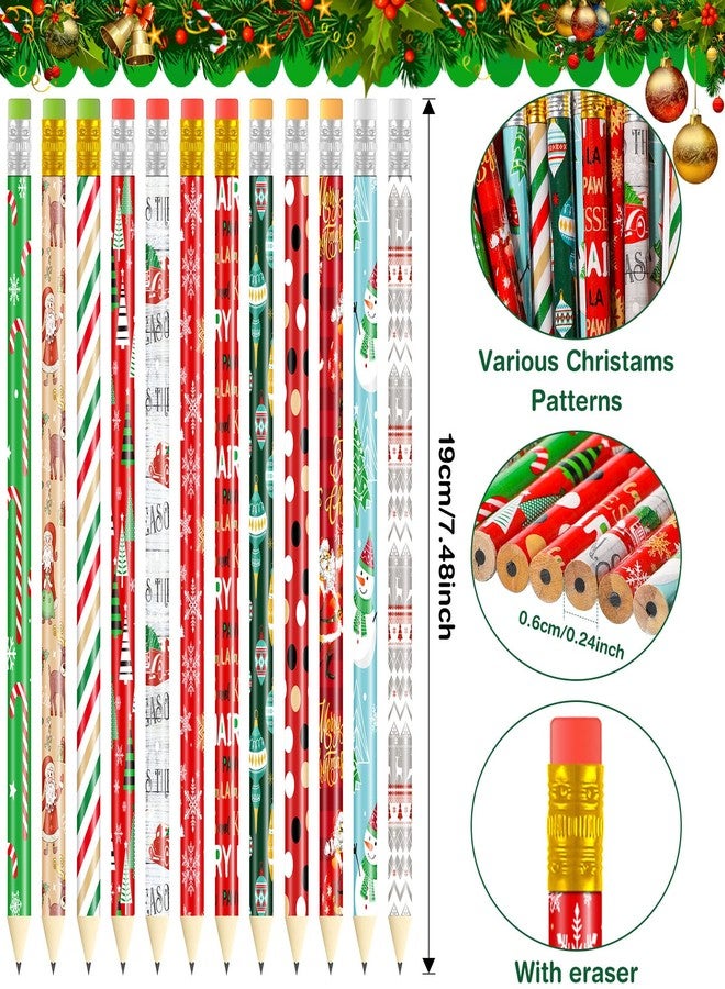 Funrous 144 Pieces Christmas Pencils Xmas Wood Pencils with Eraser Includes Santa, Tree, Snowman, Candy Cane Merry Christmas Stationery for Xmas Party Favors Office School Rewards Stuffers - Image 2