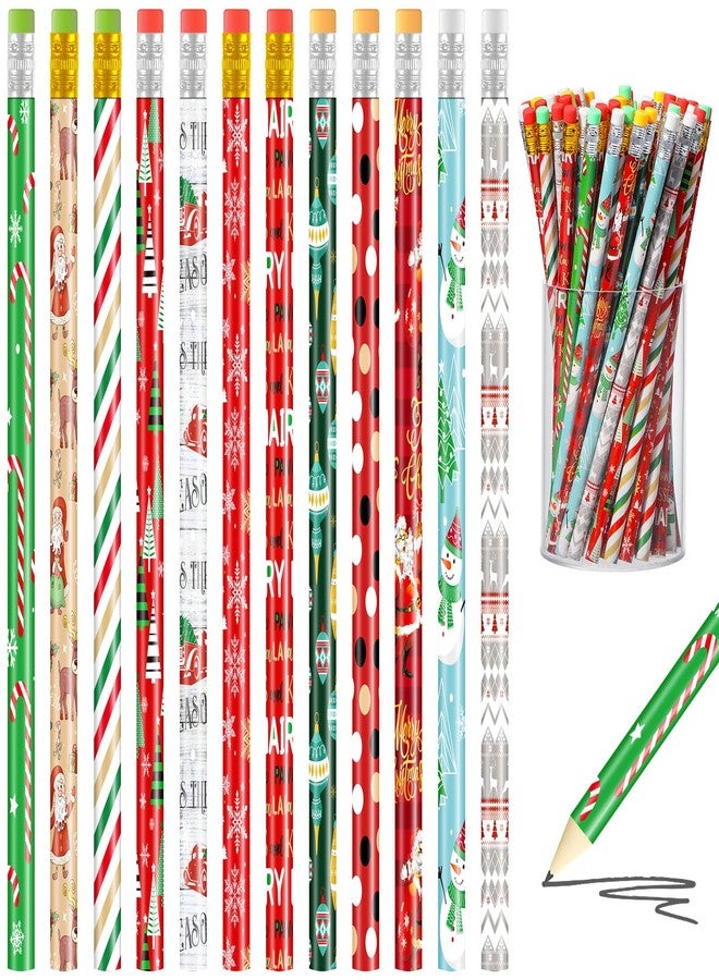 Funrous 144 Pieces Christmas Pencils Xmas Wood Pencils with Eraser Includes Santa, Tree, Snowman, Candy Cane Merry Christmas Stationery for Xmas Party Favors Office School Rewards Stuffers - Image 1