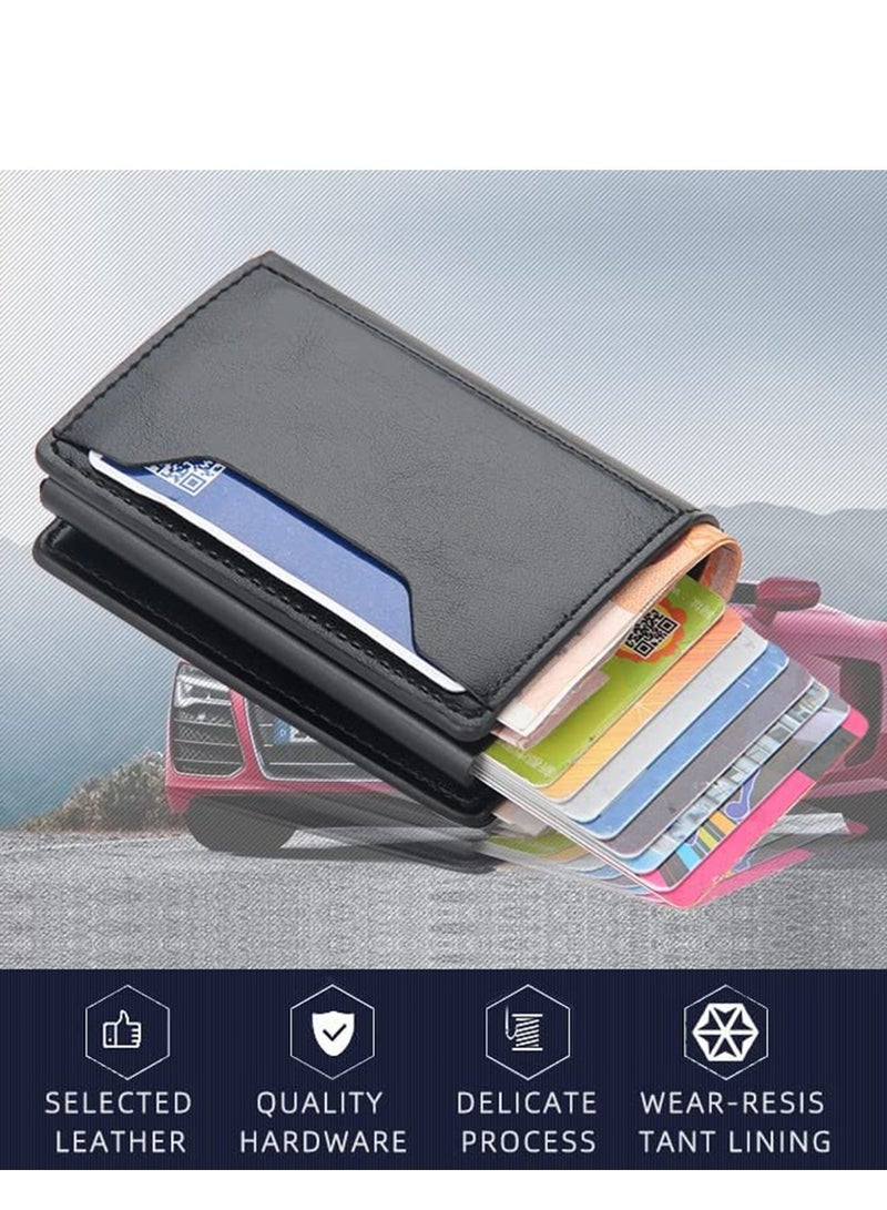 SYOSI محفظة نحيفة للرجال بجيوب أمامية ذكية بتقنية RFID محفظة جلدية بسيطة مضادة للسرقة ومضادة للمغناطيسية بحجم متوسط لحمل بطاقات الهوية والبنك هدية للرجال باللون الأسود - Image 5