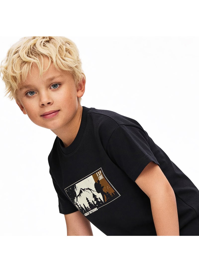 Andora Boys Round Neck Casual Tee - Black - Image 2