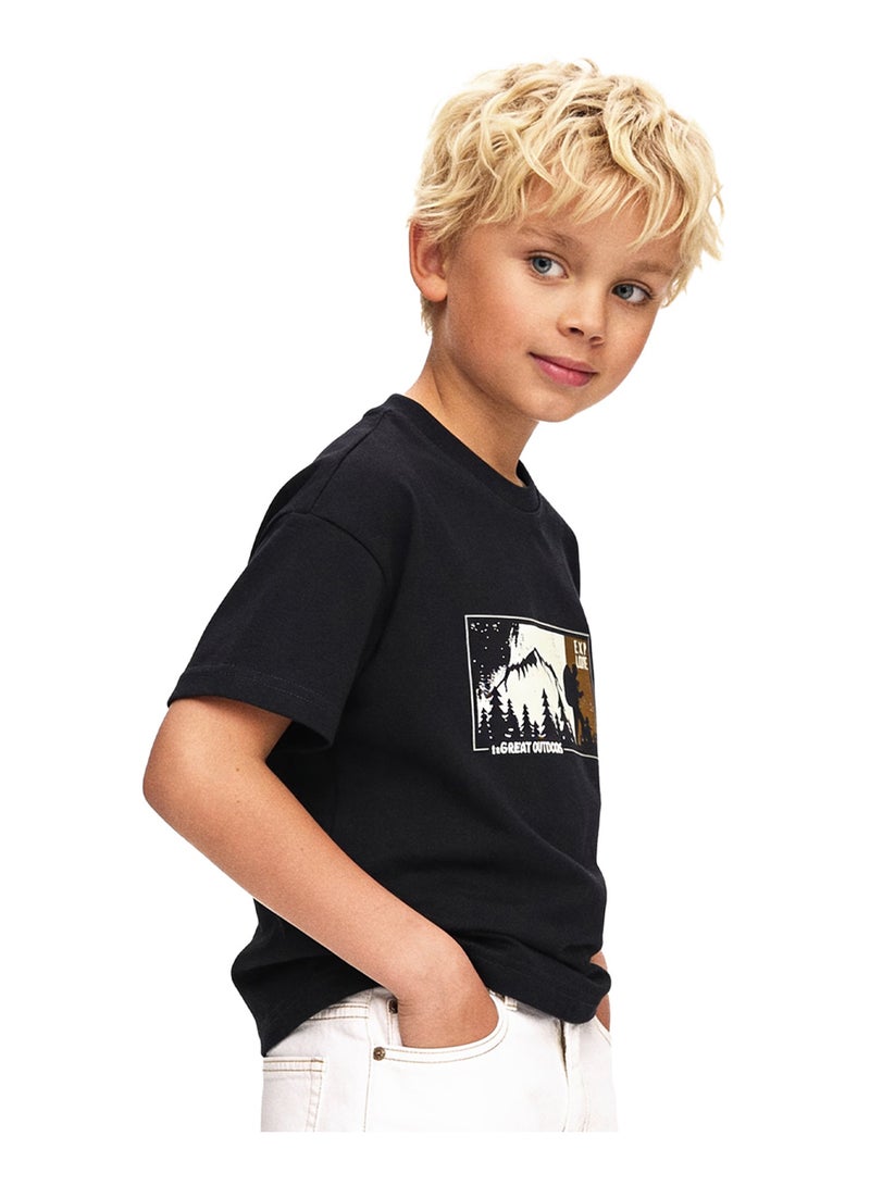 Andora Boys Round Neck Casual Tee - Black - Image 4