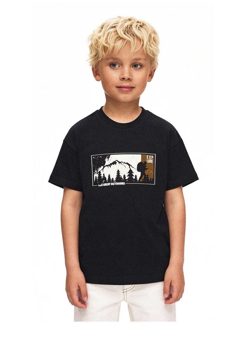 Andora Boys Round Neck Casual Tee - Black - Image 1