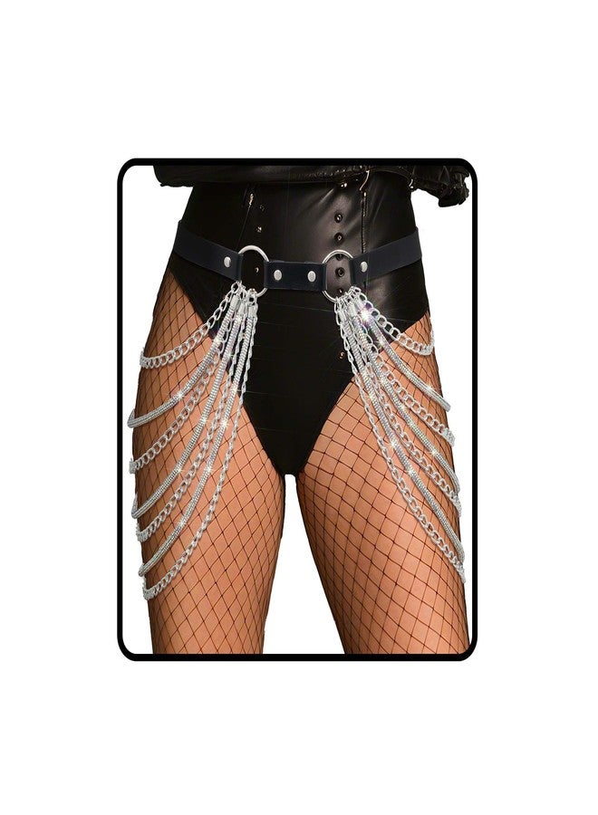 ELABEST Rhinestone Leather Waist Chain Belt Crystal Belly Layered Chain Gothic Jewelry for Women - Image 1