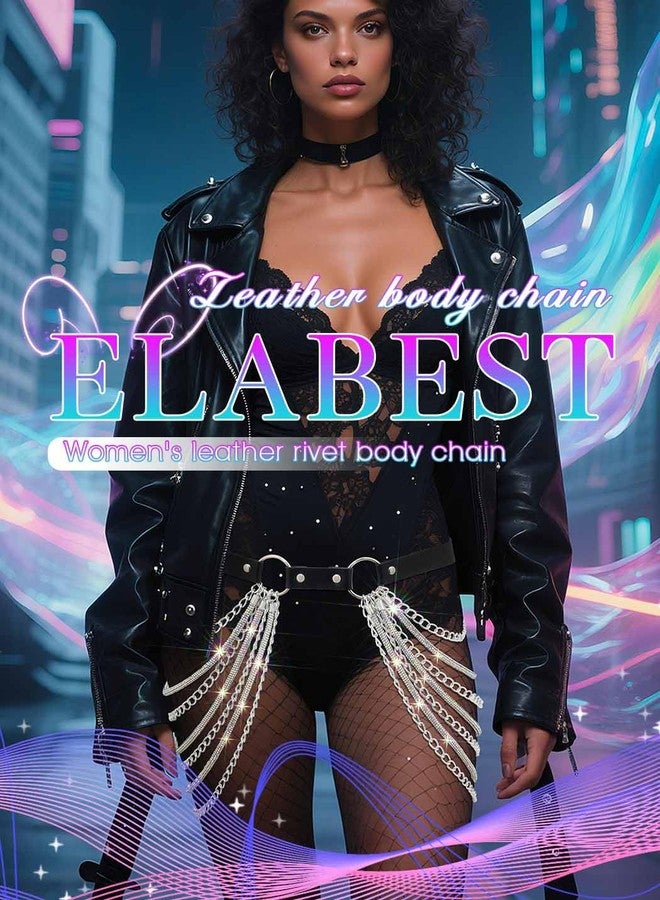ELABEST Rhinestone Leather Waist Chain Belt Crystal Belly Layered Chain Gothic Jewelry for Women - Image 2