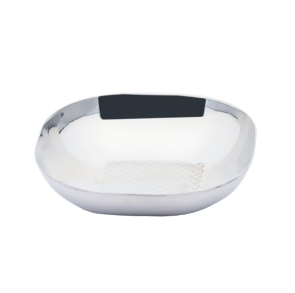 Ramson Ramson Stainless Steel Dinner Set 5pcs, Square | 1 Thali Plate, 1 Bowl, 1 Pudding, 1 Spoon, 1 Glass | Steel Lunch Thali Set - Ring Design  - Image 3