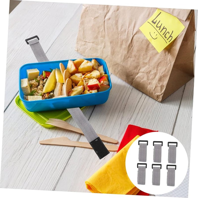 6 Pcs Elastic Lunch Box Straps Grey Practical Bands For School Work Travel - Image 5
