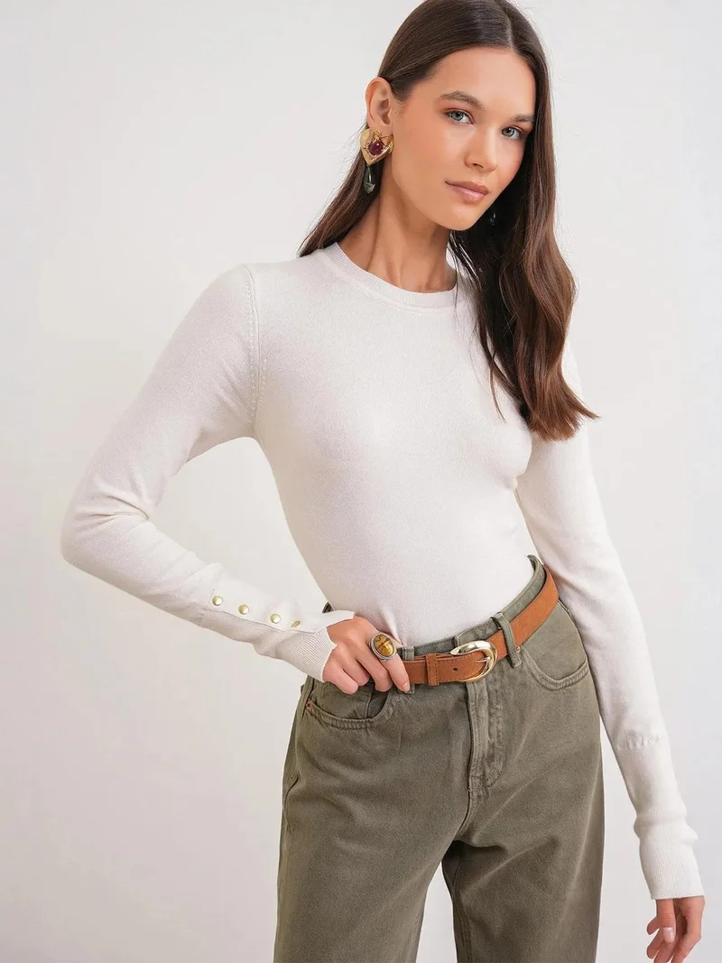 MixRay Mixray Slim Fit Crew Neck Knit Sweater